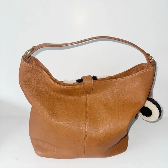 Clever Carriage Tan Leather Hobo Bag Shearling Detail EarPod Case Cowboy Rodeo - Picture 3 of 14